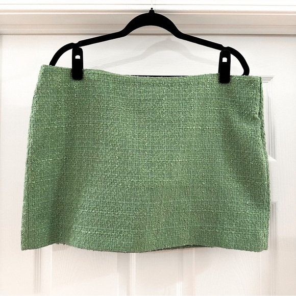 NWT Mango MNG Tweed Mini Skirt Green sz XL - Picture 6 of 10